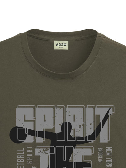 ADRO Sports Design Printed T-Shirt for Men - 100% Cotton, Regular Fit, Soft Breathable Fabric. (RN23-M-SPR-OL_Olive)