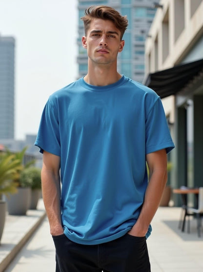 Nobero Men Cotton Graphic Print Oversized Fit T-Shirt (1M-Twrt-C0910-Og_Marine,Blue)