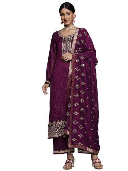 Libas Womens Silk Blend Kurta Sets (33416O_Purple