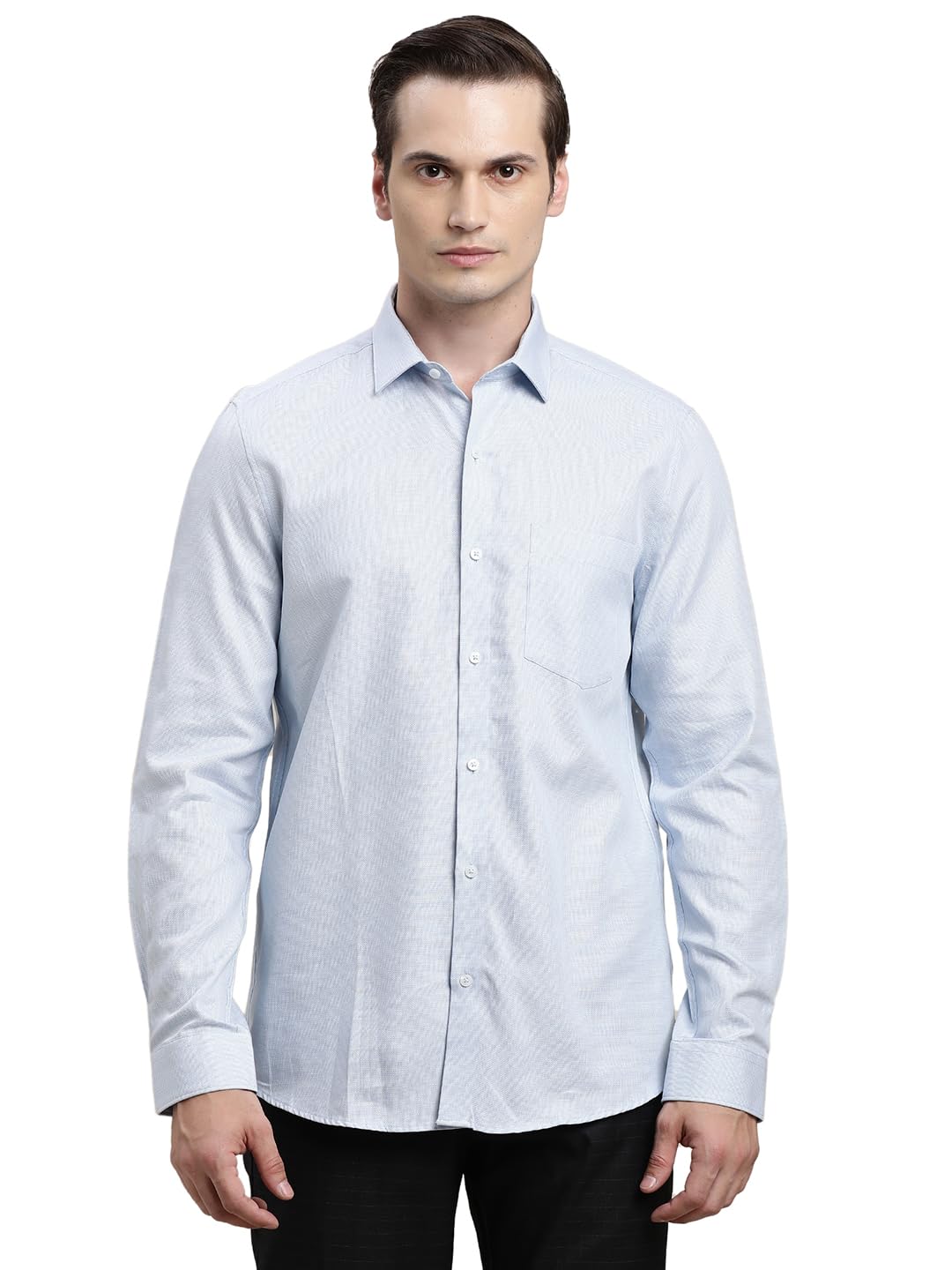 Turtle Men 100% Cotton Slim Fit Light Blue Dobby Full Sleeve Formal Shirt