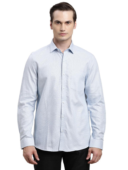 Turtle Men 100% Cotton Slim Fit Light Blue Dobby Full Sleeve Formal Shirt