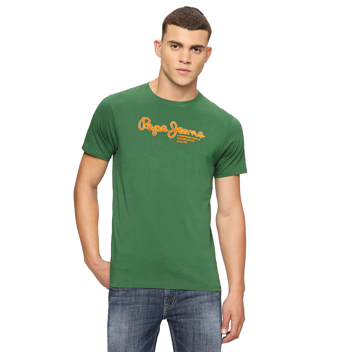 Pepe Jeans Cotton MenS Slim Fit Graphic Printed T-Shirts Green, Small