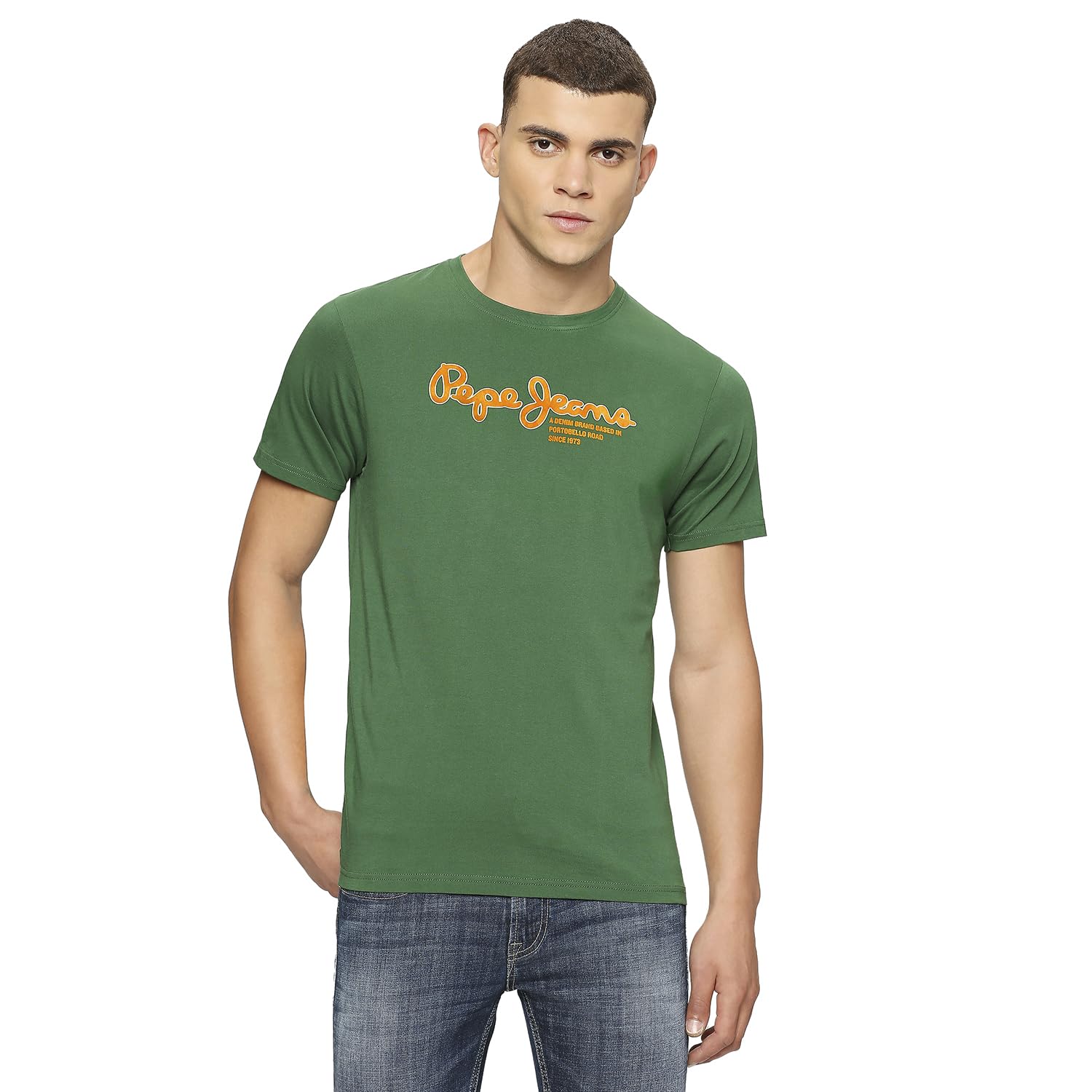 Pepe Jeans Cotton MenS Slim Fit Graphic Printed T-Shirts Green, Small
