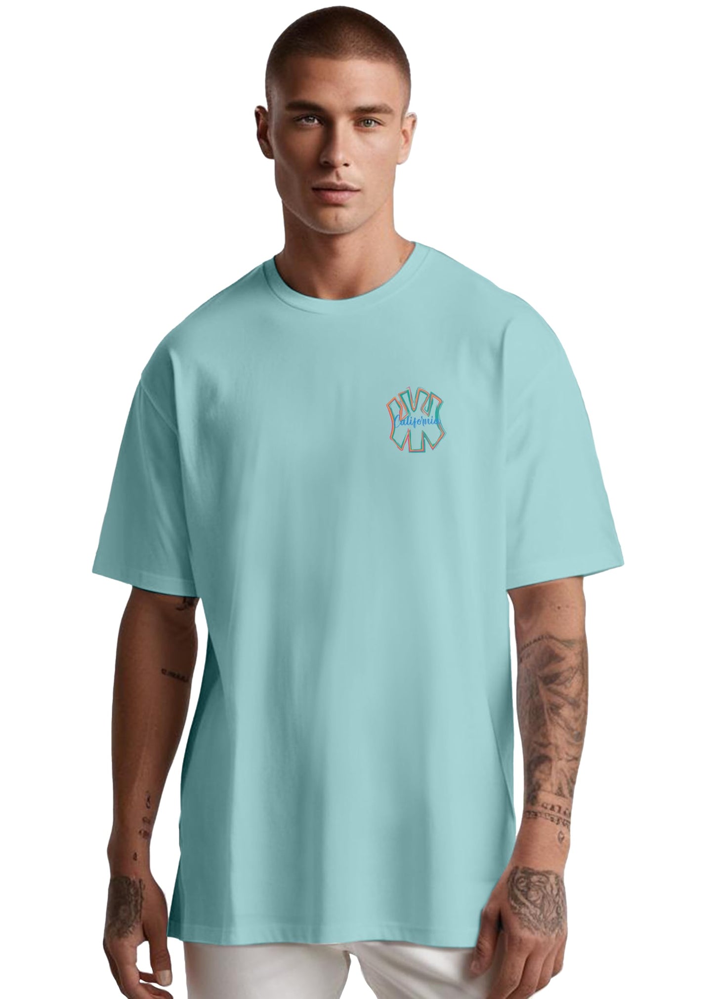 Peppyzone Mens Oversized Fit T-Shirt (PZ-OST-Trendy42_Sky Blue