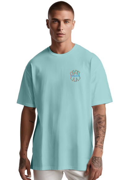 Peppyzone Mens Oversized Fit T-Shirt (PZ-OST-Trendy42_Sky Blue