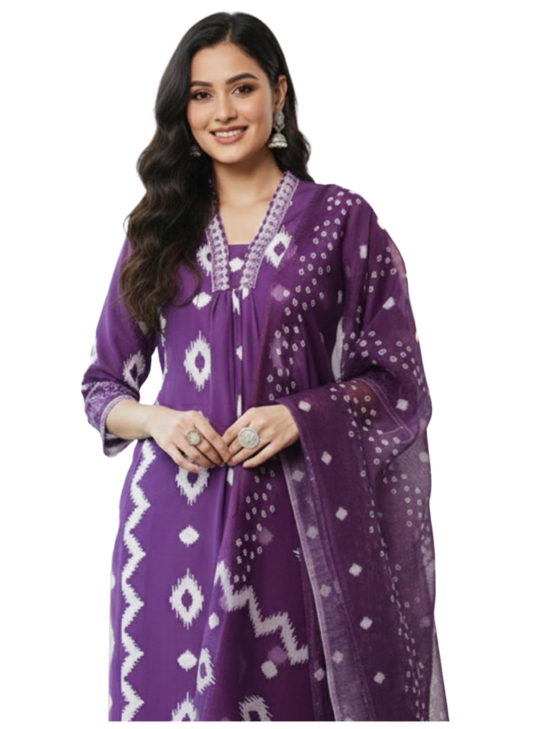 Anni Designer WomenS Rayon Viscose Printed Anarkali Kurta With Palazzo & Dupatta (Chakrika Purple-Vks04_S_Purple_Small)