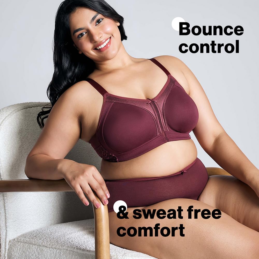 Nykd By Nykaa WomenS Full Support M-Frame Heavy Bust Everyday Cotton Bra | Non-Padded | Wireless | Full Coverage| Bra, Nyb101, W