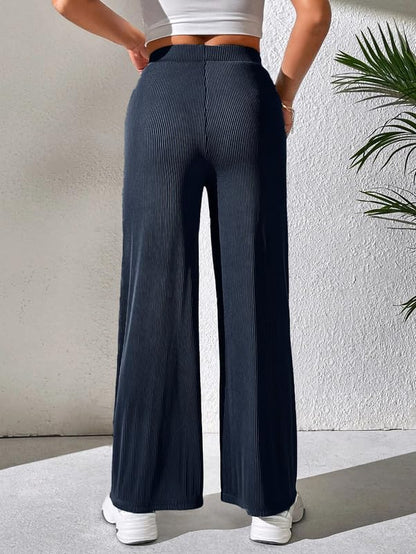 Pinkmint Women Fancy Trouser l Loose Fit Trouser Pants l High-Waisted Korean Trousers l Formal, Casual, Daily Use (Pack of 1) Bl