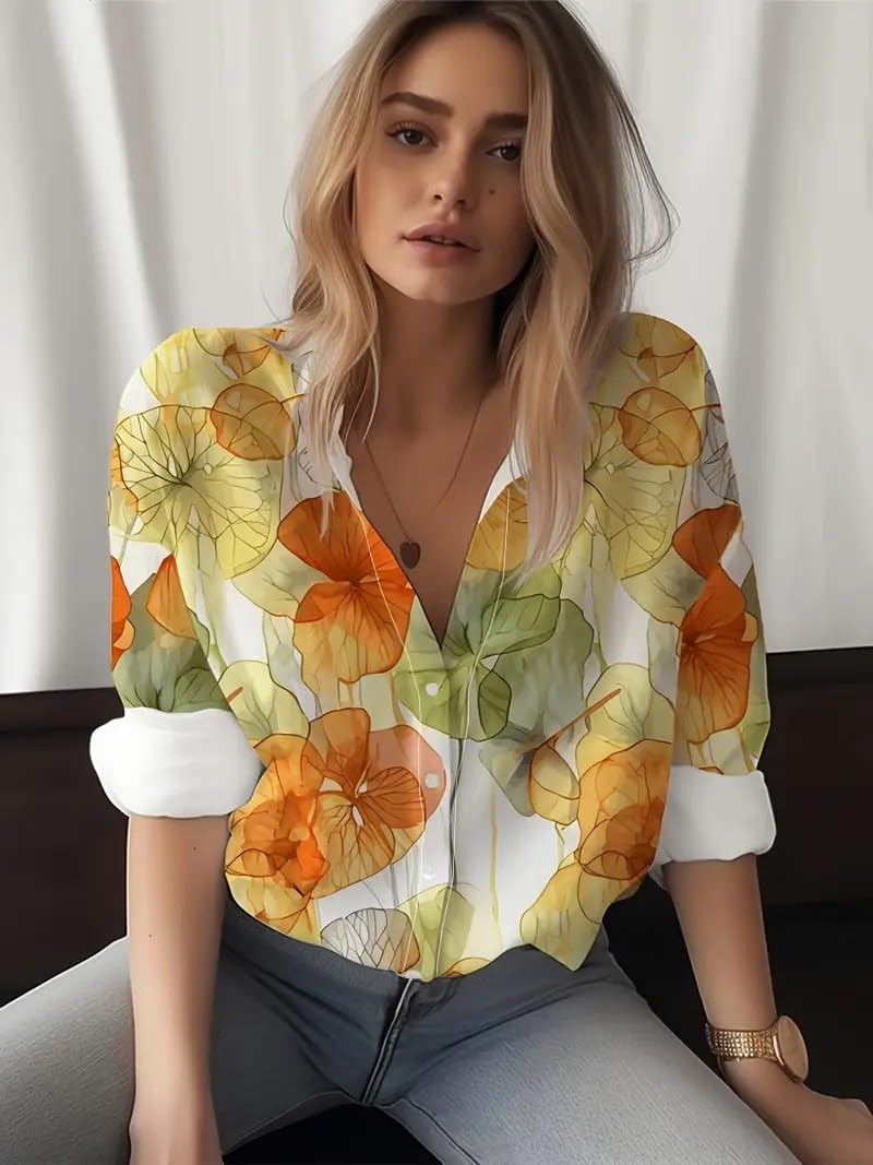 Gufrina WomenS Floral Printed Button Down Western Shirt With Collar Neck And Rolled-Up Long Sleeves In Relaxed Fit (In, Alpha,