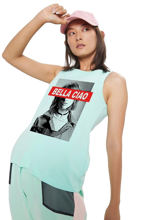 Bewakoof Womens Graphic Print Regular Fit Sleeveless Round Neck Cotton Tank Top_624496_Green_S