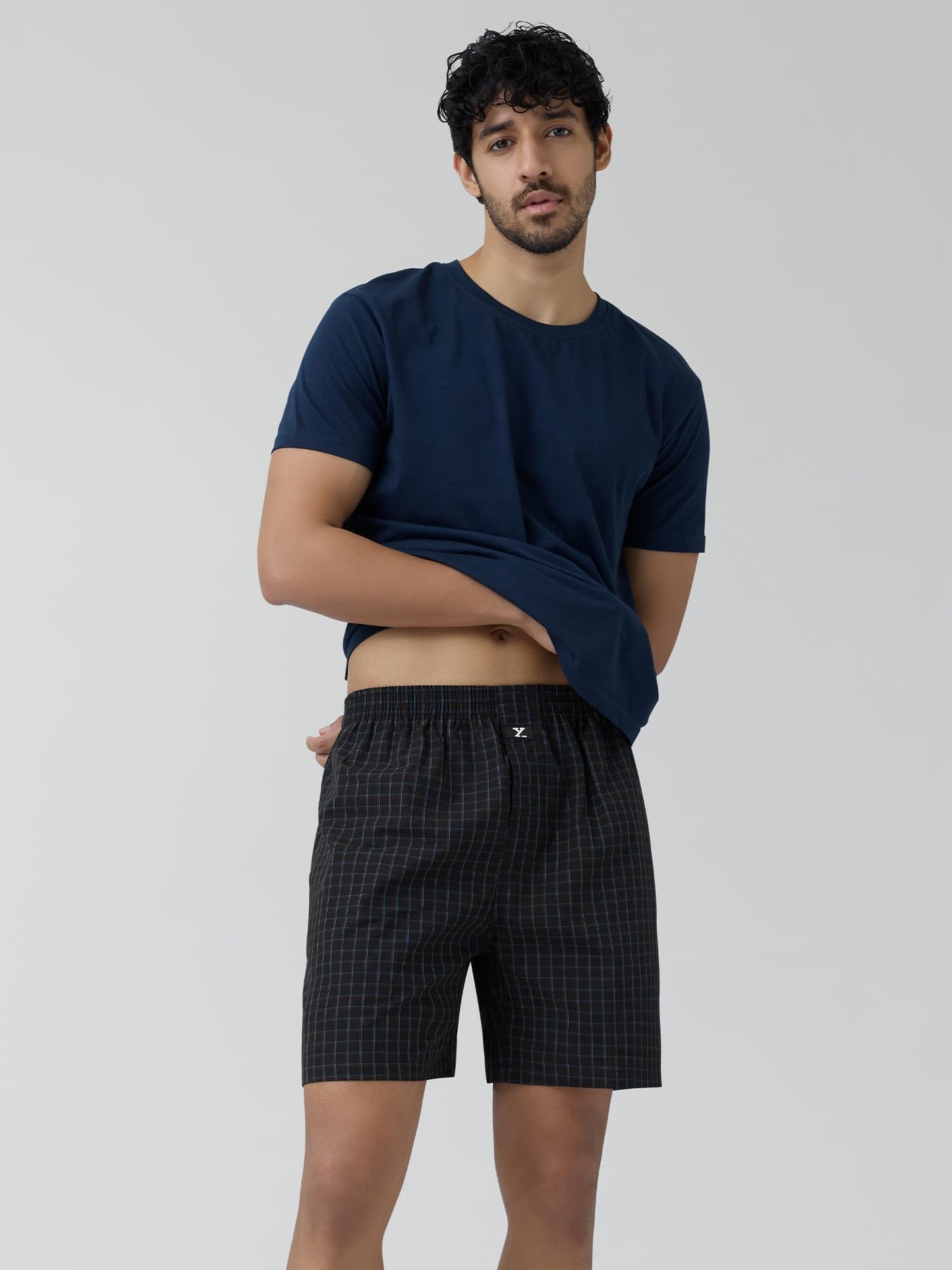 XYXX Mens Super Combed Cotton Checkmate Boxer Shorts Elasticated Waist, Drawstring | Loungewear for Men Pack of 2 (L; Multi Blu