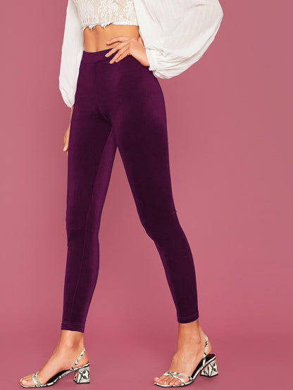 Shasmi Girls & Womens Wine Color Solid Elastic Mid Waist Ankle Length Velvet Fabric Leggings for Women, Fashionable Stretchy S