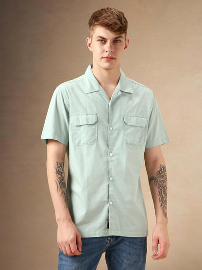 Dennis Lingo MenS| Green| Half Sleeve| Cuban Collar| Solid| Regular Fit| Casual Shirt