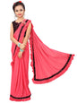 Dhyey fashion Girls Lycra Blend Ruffle Pattern Saree With Velvet Unstitched Blouse Piece