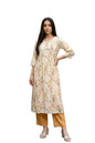 Aurelia Women'S Cream Floral Printed Rayon Straight Kurta With Palazzo Set - (As16335-510134-Xxl)