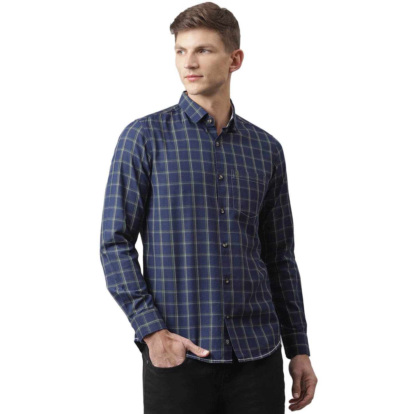 Thomas Scott Checkered 100% Cotton with Spread Collar Casual Shirts for Mens