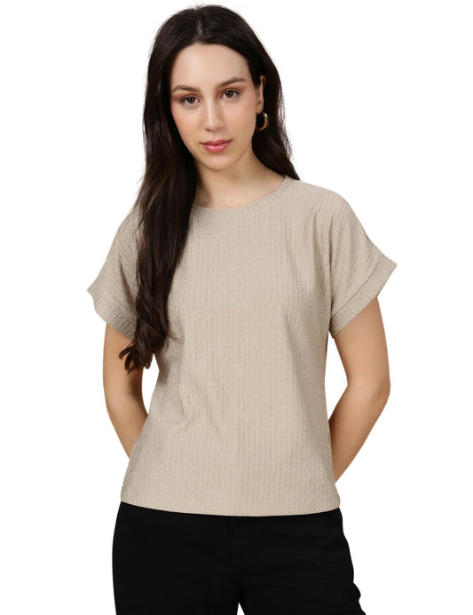 Fyltr WomenS Solid Regular Fit T-Shirt (Fylss25Wkt-1402_Malibu Beige