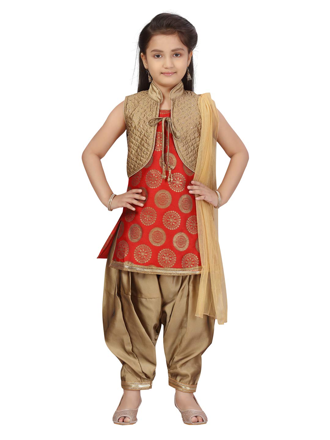 Aarika GirlS Silk Salwar Suit Set (Pt-18306_Rani Gold_5 Years-6 Years)