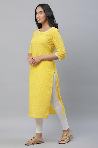 Aurelia Yellow Vertical Striped Cotton Regular Kurta For Women