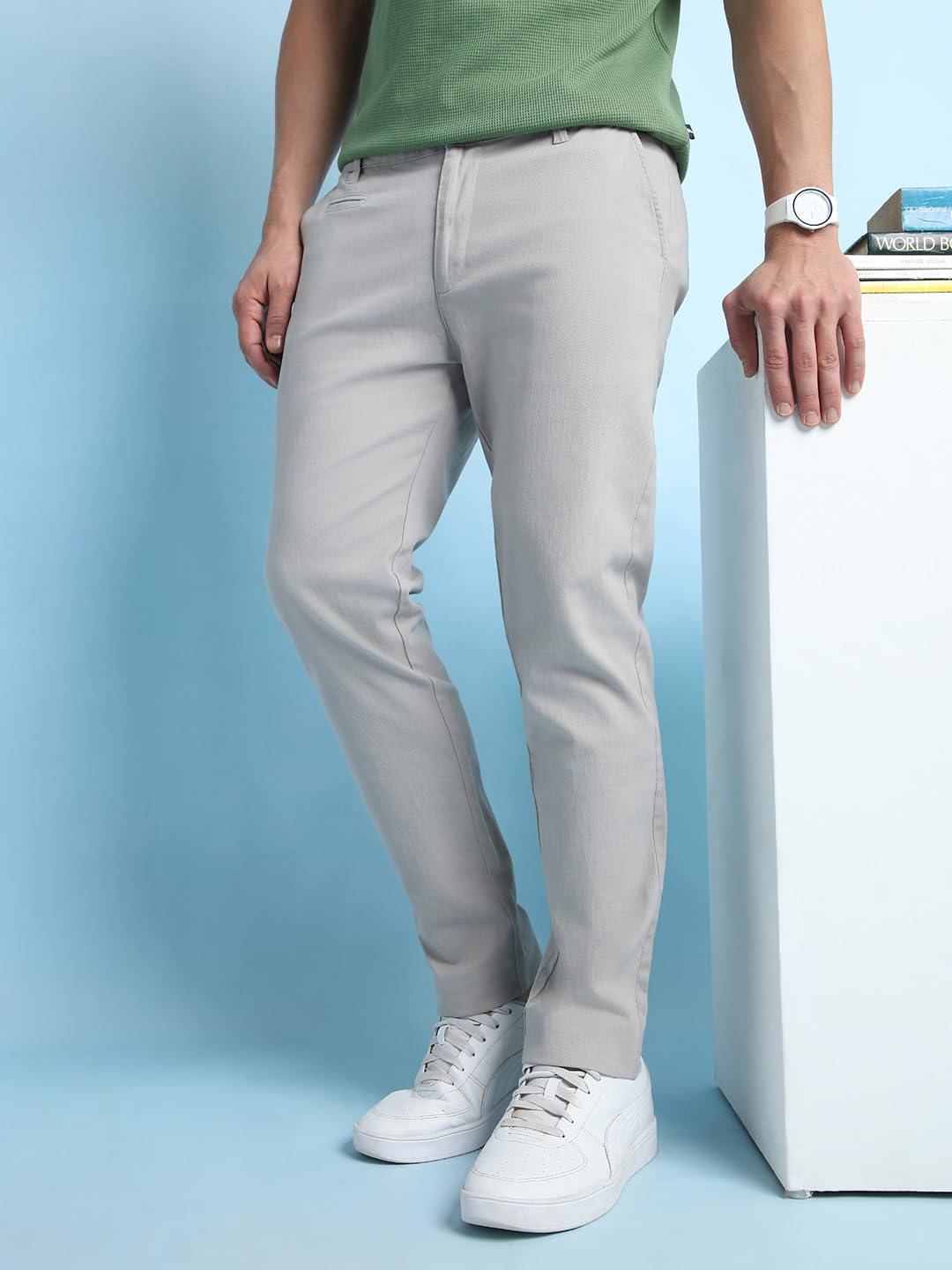 Dennis Lingo Straight fit Cotton Chinos for Men Grey