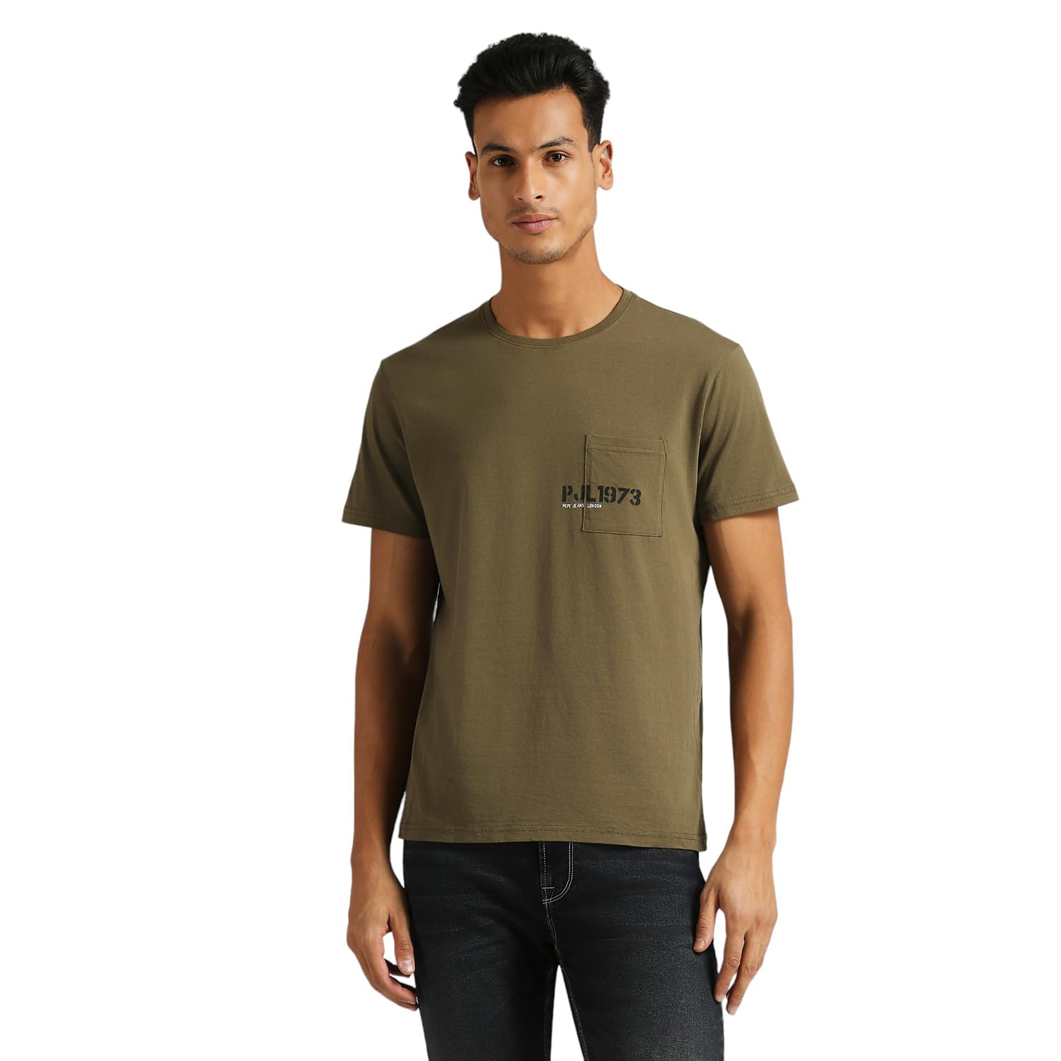 Pepe Jeans MenS Solid Slim Fit T-Shirt (Pm509547_Military Green