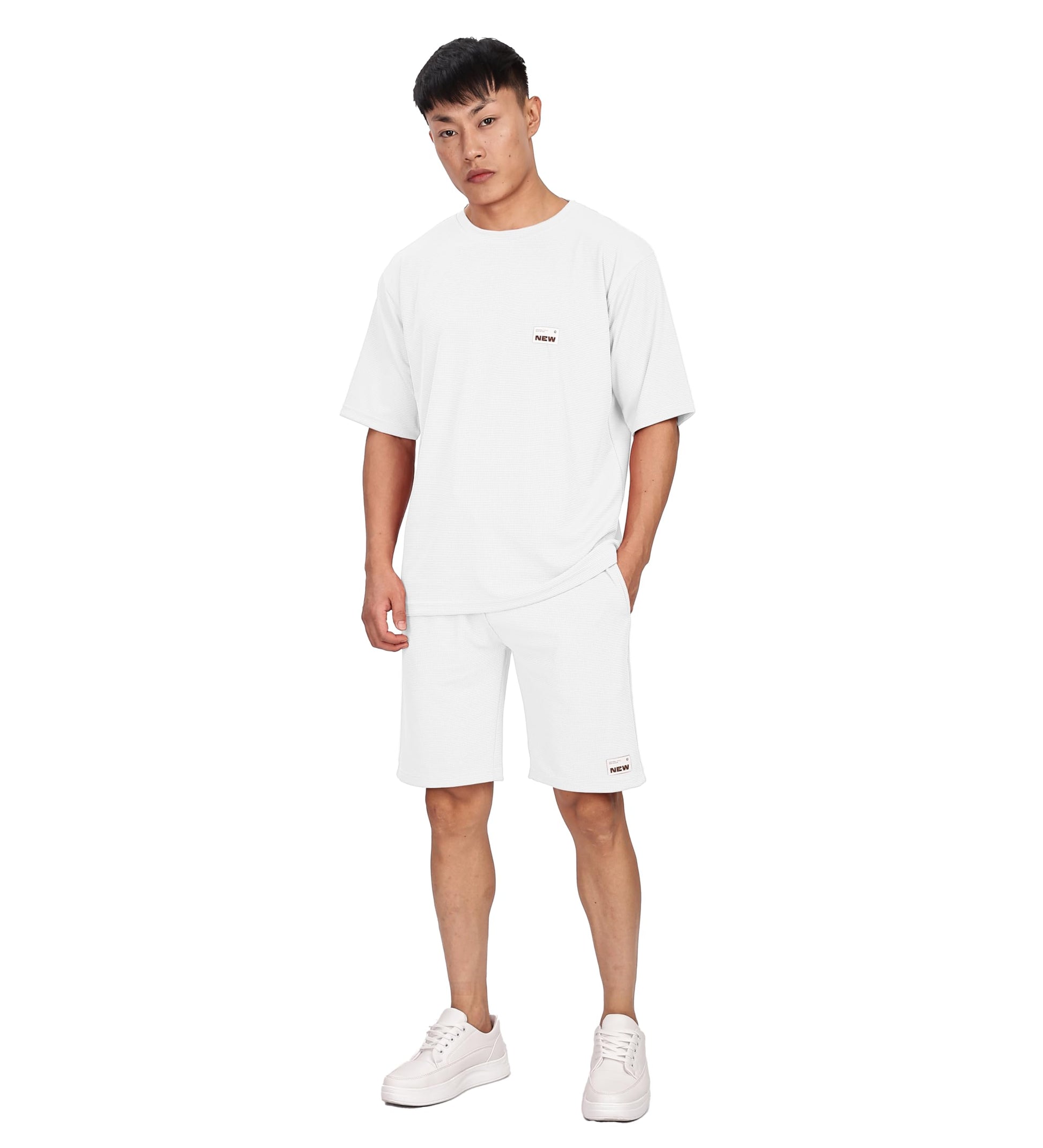 SHODOX Mens Round Neck Solid Relaxed Fit Tshirt and Short Co-ords Set for Mens (Pack of 1) White