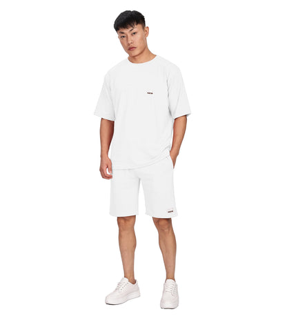 SHODOX Mens Round Neck Solid Relaxed Fit Tshirt and Short Co-ords Set for Mens (Pack of 1) White