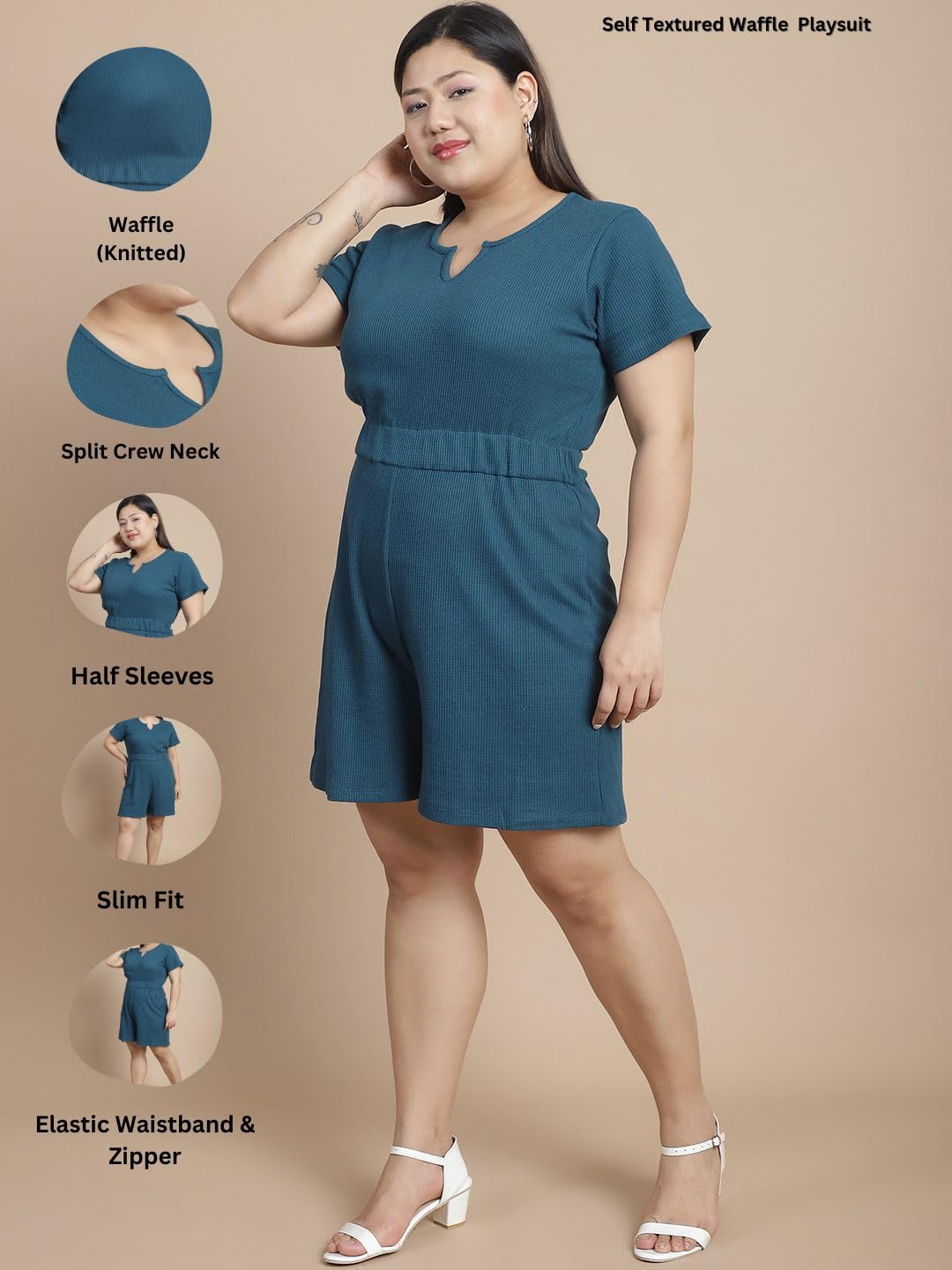 Rigo Cotton Plus Size Midi Jumpsuit | Slim Fit Stylish Western Playsuit | One Piece Dress for Women