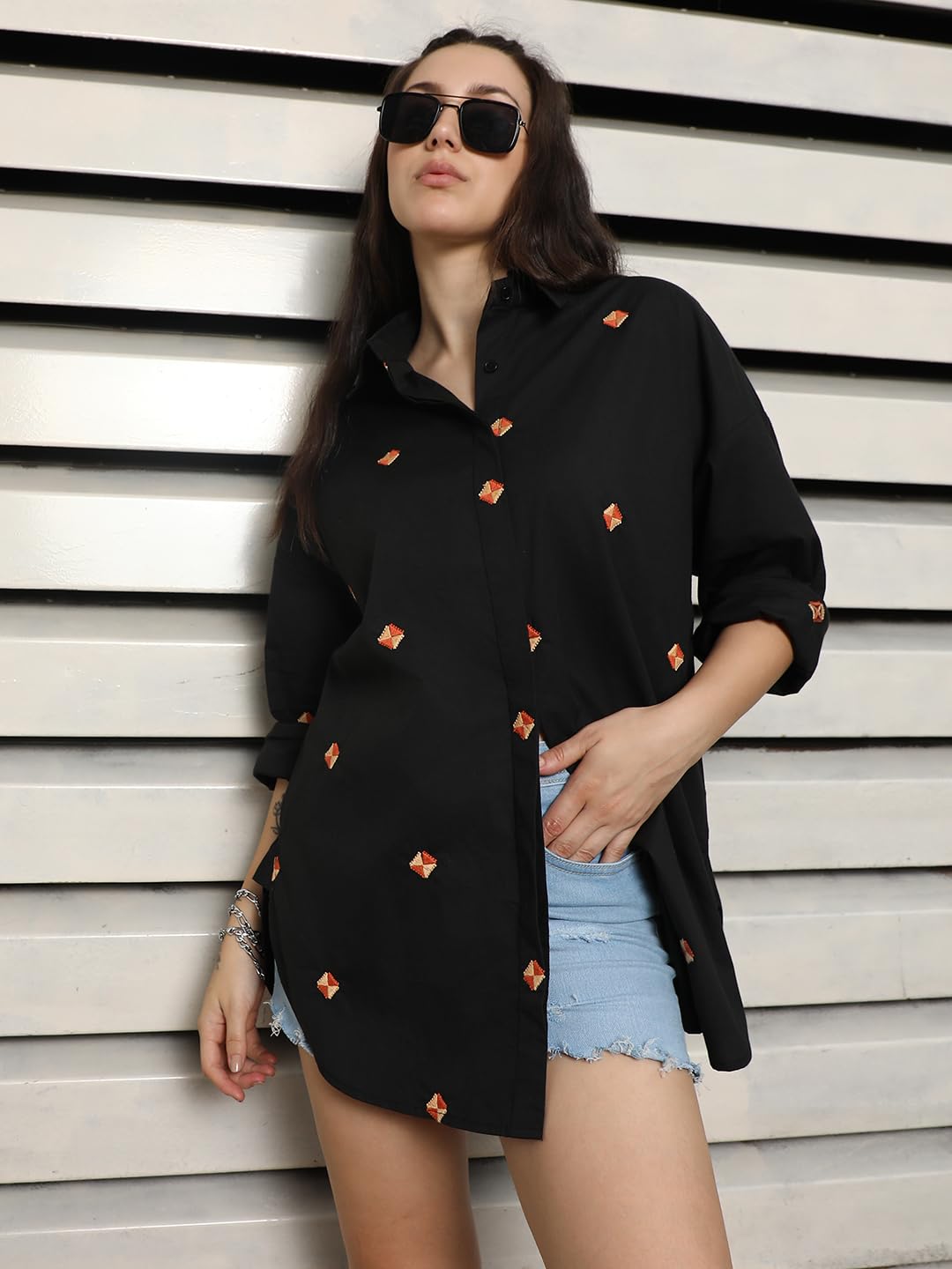 High Star Classic Spread Collar Oversized Cotton Casual Shirt Black