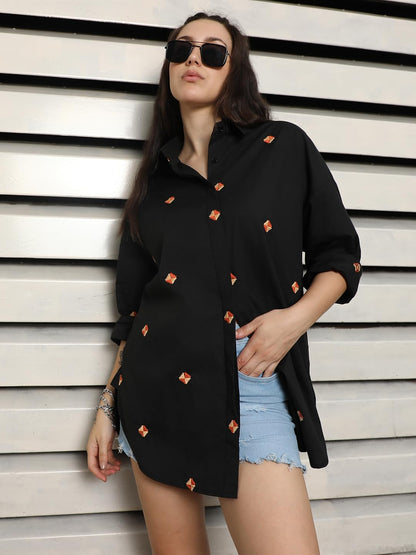High Star Classic Spread Collar Oversized Cotton Casual Shirt Black