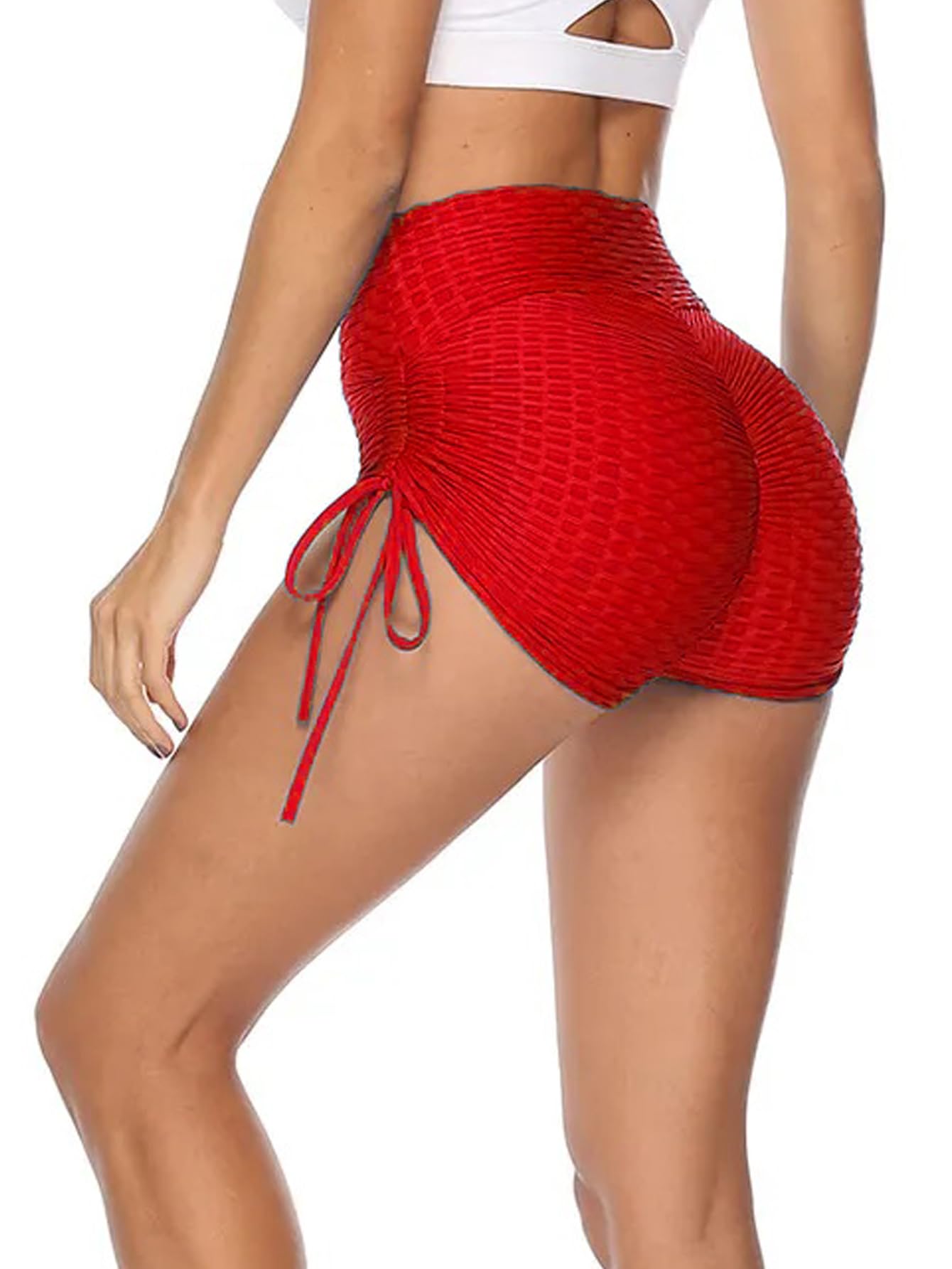 Shasmi Womens Workout Yoga Shorts, High Waisted Drawstring Scrunch Booty Shorts Ruched Butt Lift Athletic Running Tights (Short