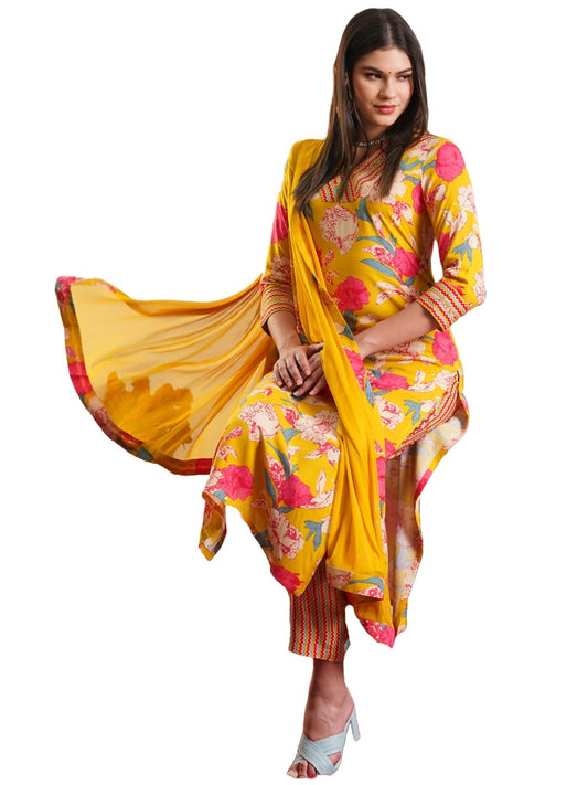ANNI DESIGNER Women's Rayon Blend Casual Style Kurta With Pant & Dupatta