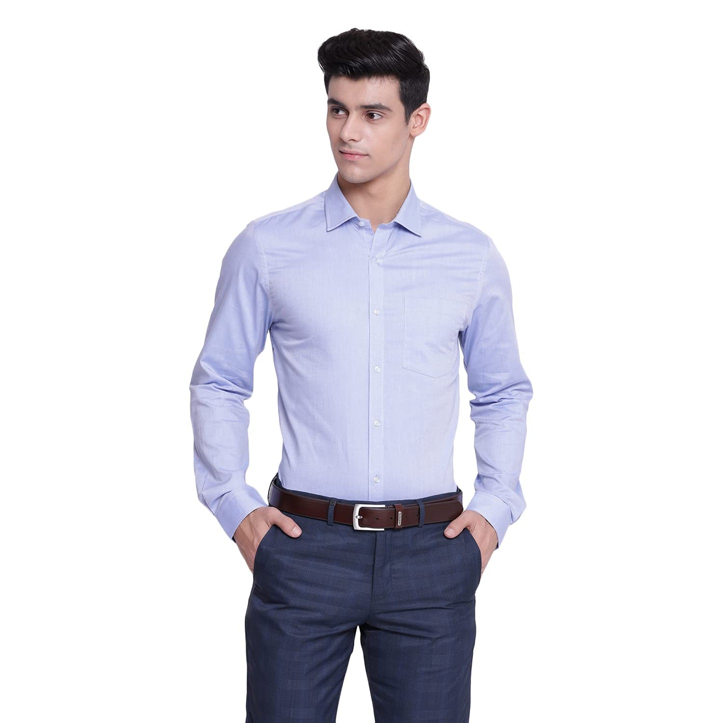 Turtle Men 100% Cotton Light Blue Solid Slim Fit Full Sleeve Formal Shirt