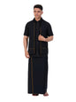 Prakasam Cotton Mens Single Small Border (1.28X2.00 Mtrs) Black Dhoti + Readymade Half Sleeve Shirt + Black Small Border Towel