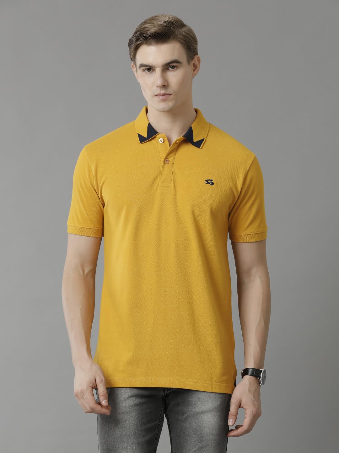 ADRO Premium Cotton Polo for Men (P23-H-PLN_Mustard)