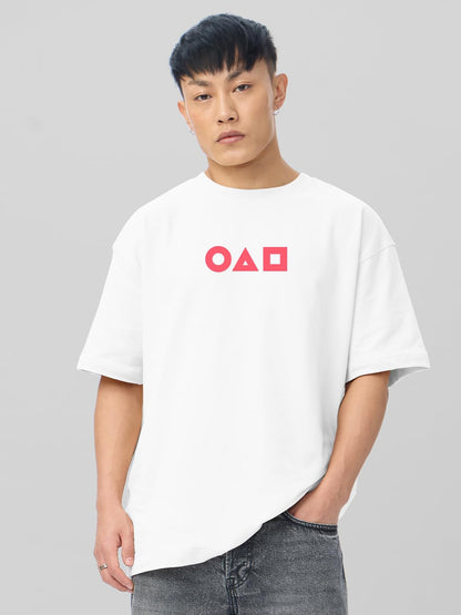 The Souled Store Squid Game: Welcome to The Game Men and Boys Short Sleeves Round Neck White Graphic Printed Cotton Oversized T-
