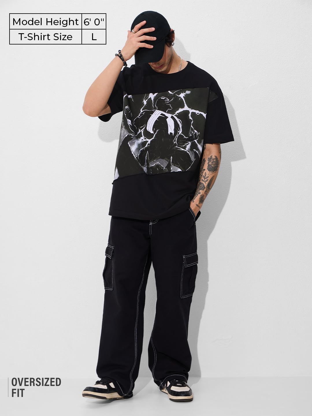 The Souled Store Official Venom : Roar Oversized T-Shirt for Men Boys Cotton Casual Half Sleeves Baggy Loose Fit Drop Shoulder R