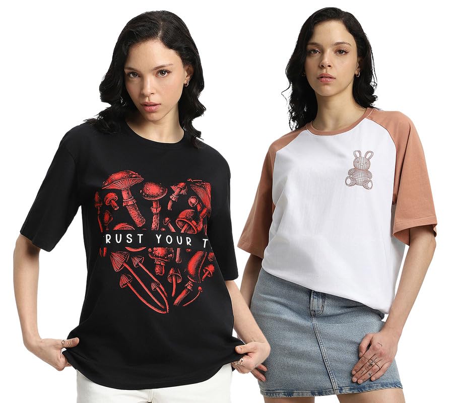 Juneberry Pure 100% Cotton Oversized Loose Baggy Fit Drop Shoulder Latest Aesthetic & Cool Graphic Prinred Half Sleeve T-Shirts
