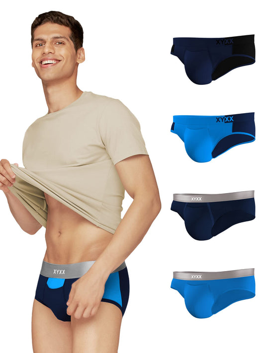 XYXX Mens Underwear Dualist IntelliSoft Antimicrobial Micro Modal Brief Pack of 5 (Brilliant Blue & Black Iris ; Black Iris & B