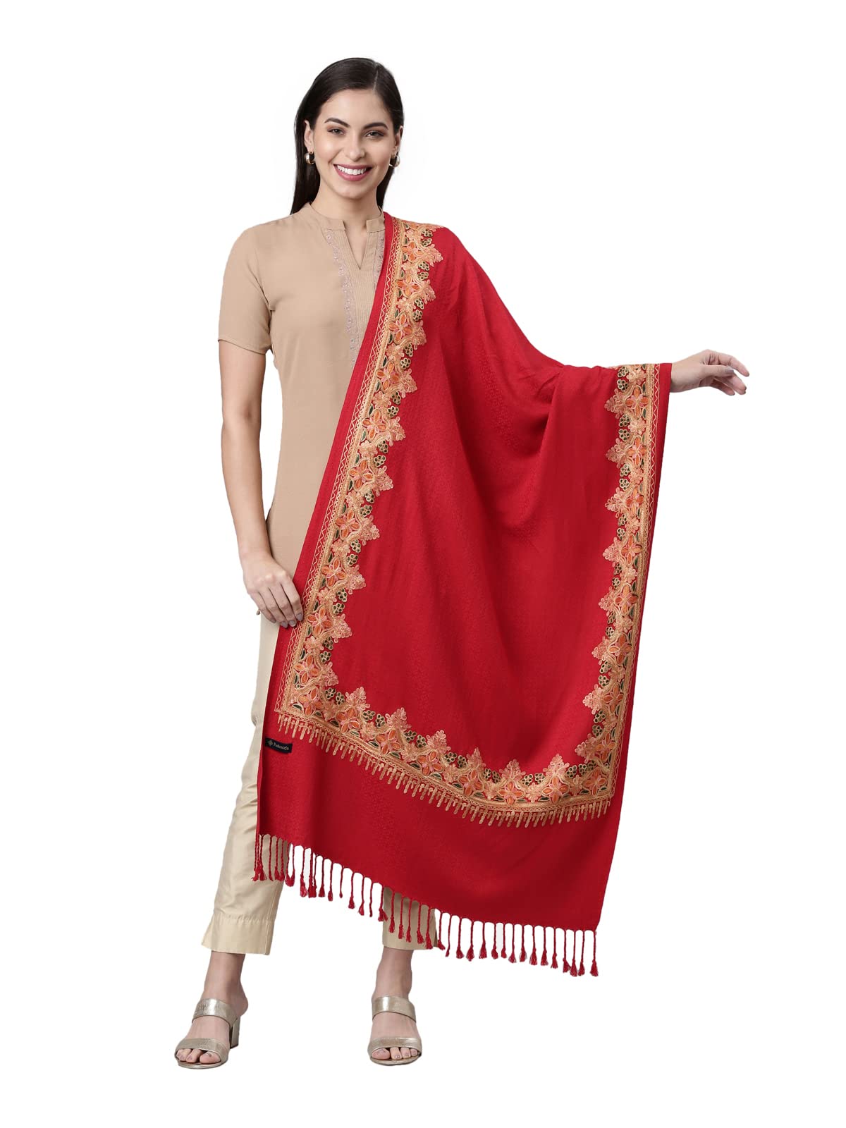 Pashmoda Women Ghazal Kashmiri Aari Embroidery Stole (Size: 71X203 CM)