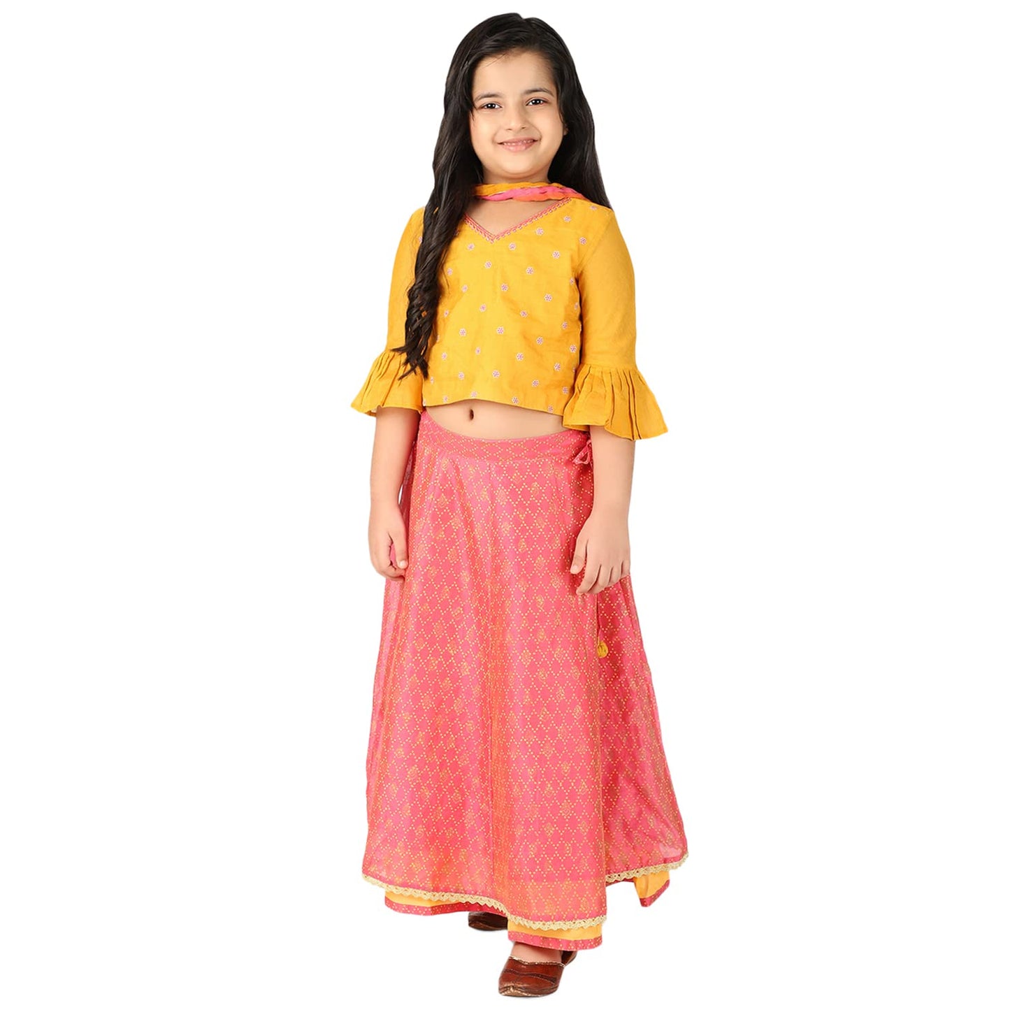 Fabindia GirlS Cotton Silk Lehanga Choli_Pink_10-12 Year