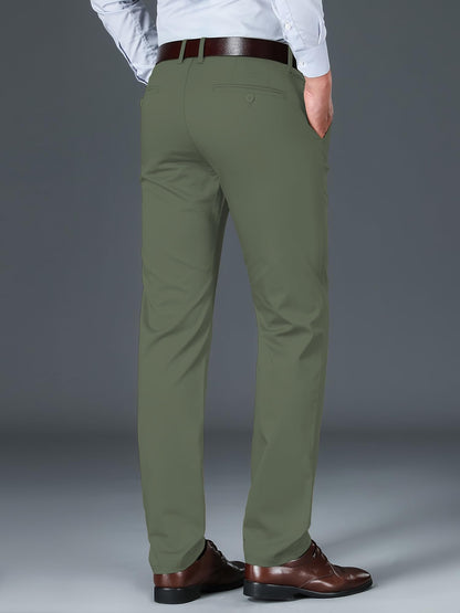 AVANOVA Mens Army Green Solid Trousers Light Business Style Slightly Stretch Straight Leg Pants for Outdoor Casual Daily (Trous