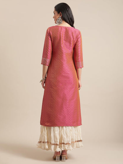 Varanga Women Pink Coral Gota Patti Kurta with Gota Embellished Sleeves  Kurta Set for Women, Dress for Women Stylish, Kurti Set