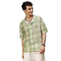 Campus Sutra Mens Grass Green & Pale Yellow Geometric Block Oversized Shirt for Casual Wear | Spread Collar | Short Sleeve | Bu