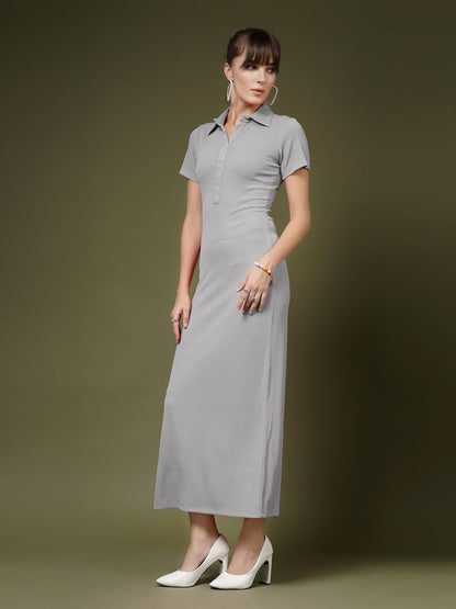 Oomph! WomenS Western & Fusion Wear Stretchable Ribbed Lycra Shirt Dress For Women, Bodycon, Grey - Md1118