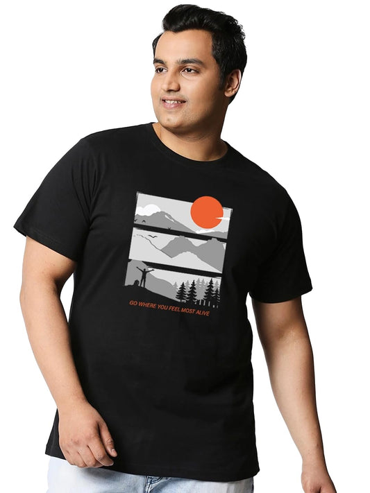 Bewakoof MenS Graphic Print Regular Fit Half Sleeve Round Neck Cotton Plus Size T-Shirt_472986_Black_3Xl