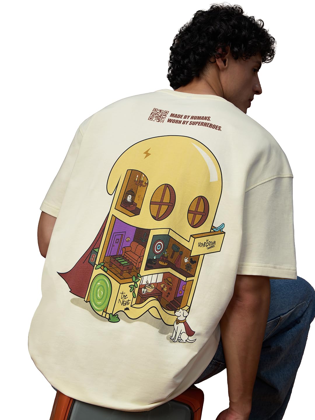 The Souled Store Oversized T-Shirt: Birthday Special Men and Boys Short Sleeves Round Neck Off White Graphic Printed Cotton Over