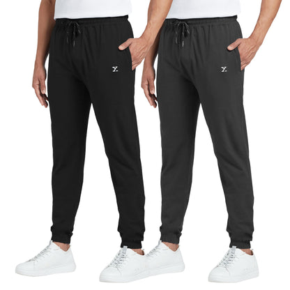 XYXX Mens Cotton Modal Joggers - Relaxed Fit, Antimicrobial, High Stretch, Sweat Absorbent Solid Ace Loungewear with Zippered P