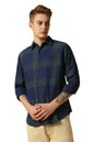 Dennis Lingo Men Navy Blue Checks Regular Fit Full Sleeve Spread Collar Shirts
