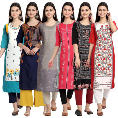 Tee Projekt Printed Crepe Kurti For Women Ll Vibrant Colour Kurti (Pack Of 6)